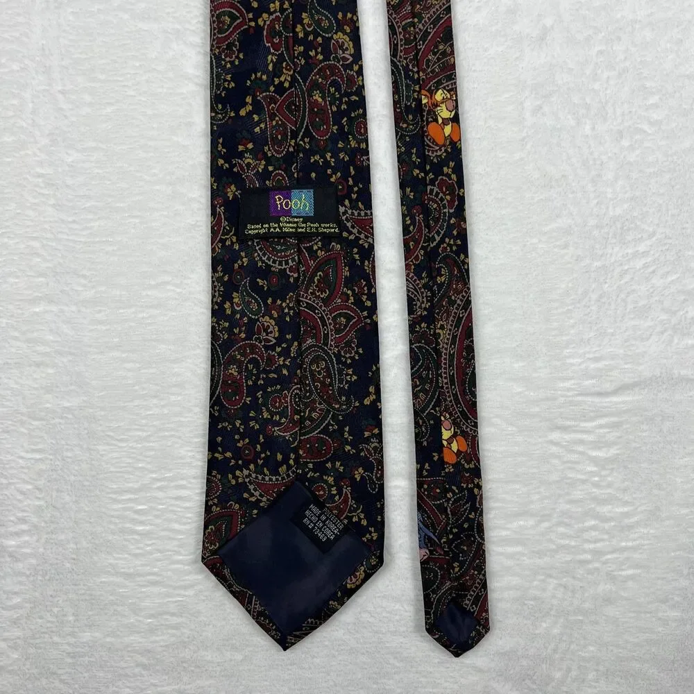 Disney Winnie the Pooh Mens Necktie Vintage Navy Paisley Tigger Eeyore Tie